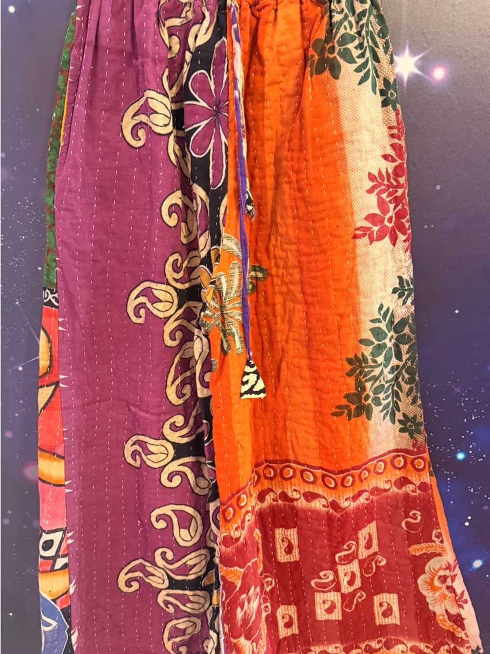 Kantha Boho Patchwork Pants Purple & Orange